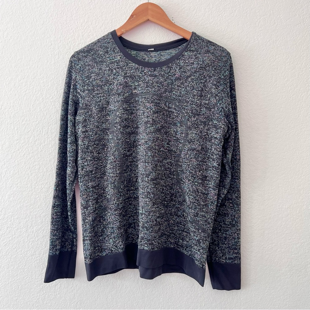 Lululemon Swiftly Breathe Long Sleeve Top Pixel Check Black Sz 6